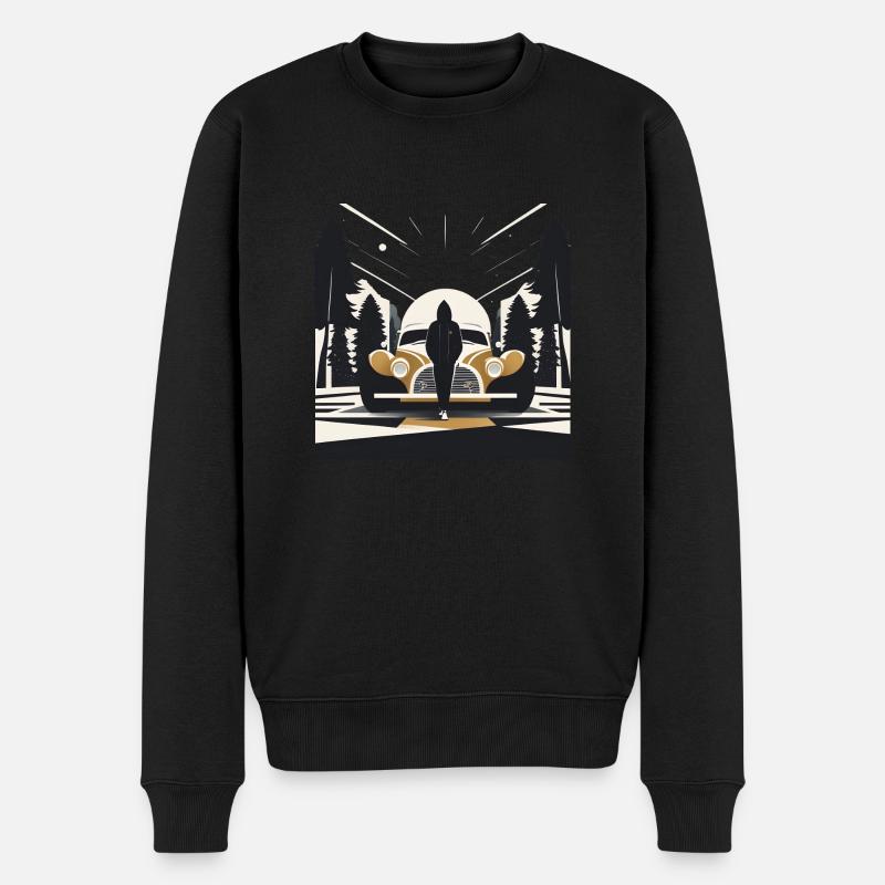 Art-déco-Kapuzenfigur und Auto - Männer Premium Bio Pullover - Schwarz