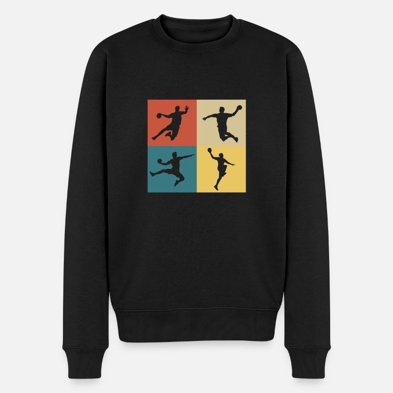 Retro Vintage Handball - Männer Premium Bio Pullover - Schwarz
