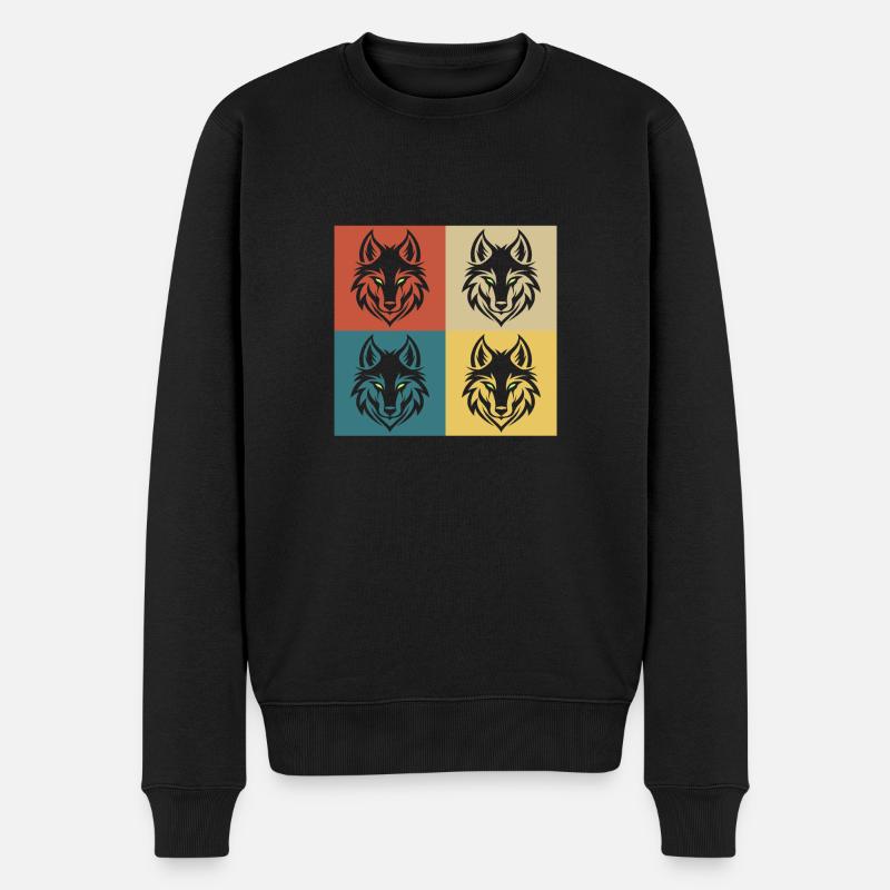 Retro Vintage Wolf - Männer Premium Bio Pullover - Schwarz