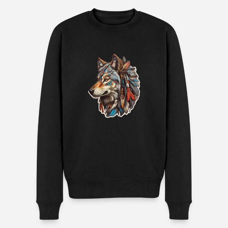 Wolf Indianer - Männer Premium Bio Pullover - Schwarz