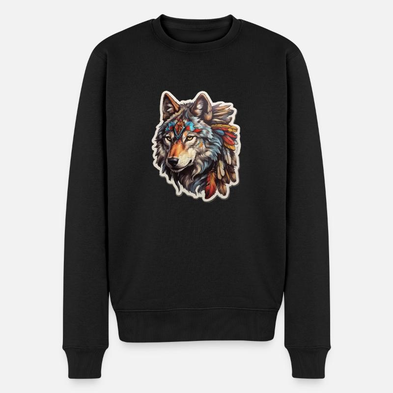 Wolf Indianer - Männer Premium Bio Pullover - Schwarz