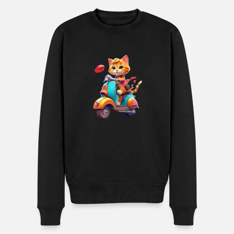 Katze fährt Roller - Männer Premium Bio Pullover - Schwarz