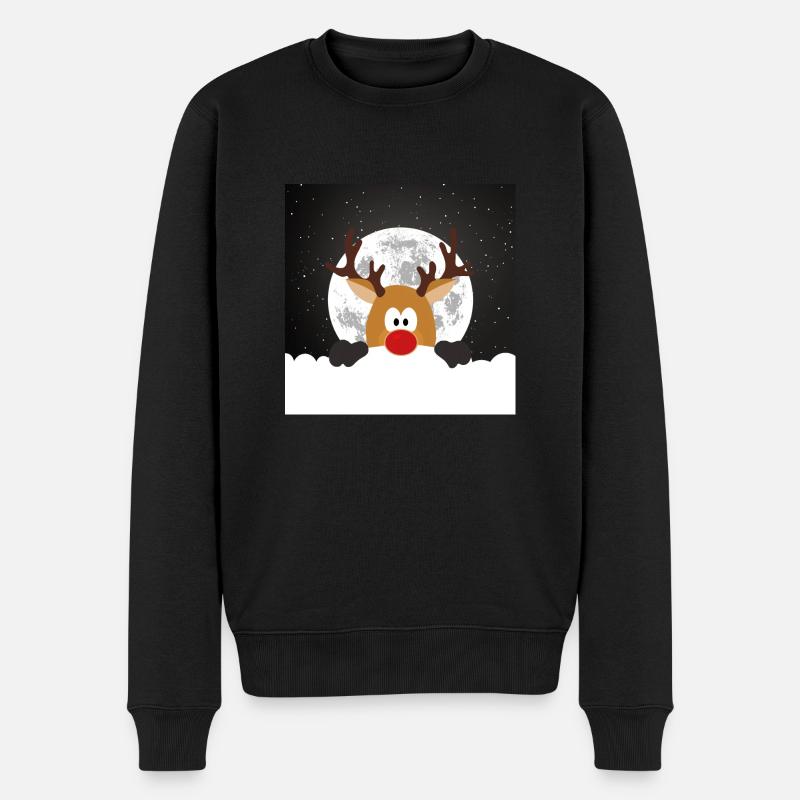 Ein Rentier unter Vollmond - Männer Premium Bio Pullover - Schwarz