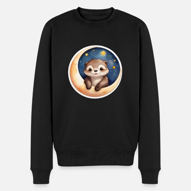 Otter sitzt im Mond - Männer Premium Bio Pullover - Schwarz