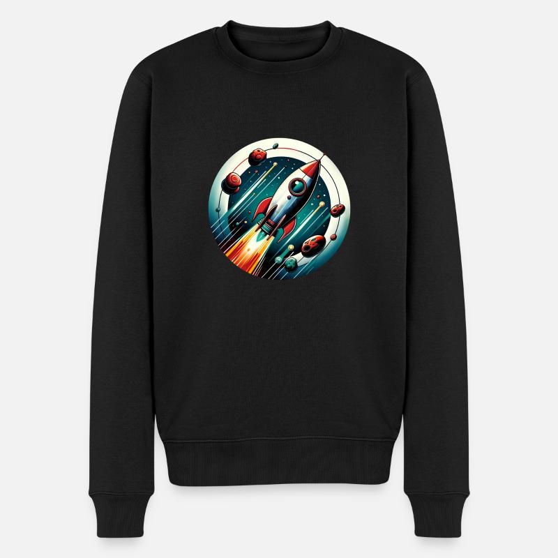 Retro-Rakete und Planeten - Männer Premium Bio Pullover - Schwarz