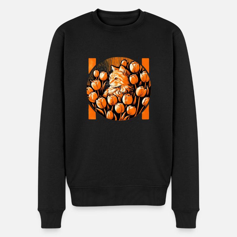 Chat orange aux tulipes - Pull Premium bio Homme - noir