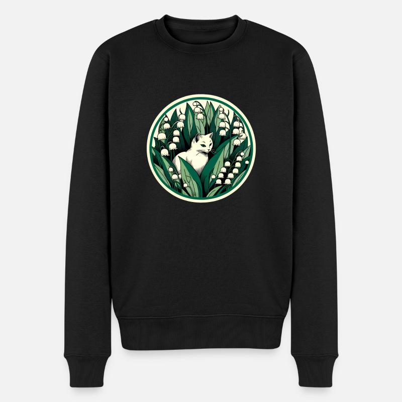 Maiglöckchen weiße Katze - Männer Premium Bio Pullover - Schwarz