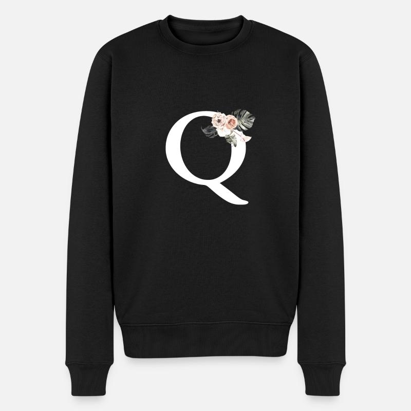 Tropischer Blumenbuchstabe Q - Männer Premium Bio Pullover - Schwarz