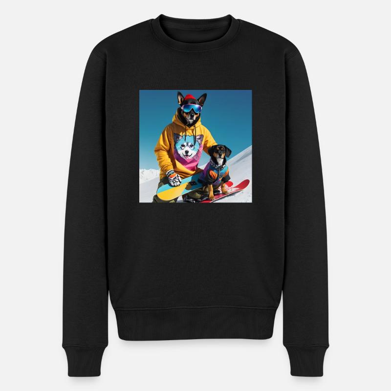 Hunde auf dem Snowboard - Männer Premium Bio Pullover - Schwarz