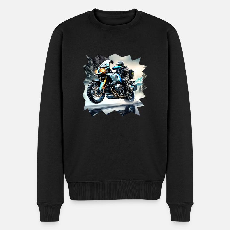 Motorrad nasse Fahrbahn - Männer Premium Bio Pullover - Schwarz