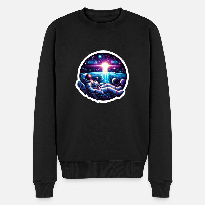 Astronaut beim Weltraumspaziergang - Männer Premium Bio Pullover - Schwarz
