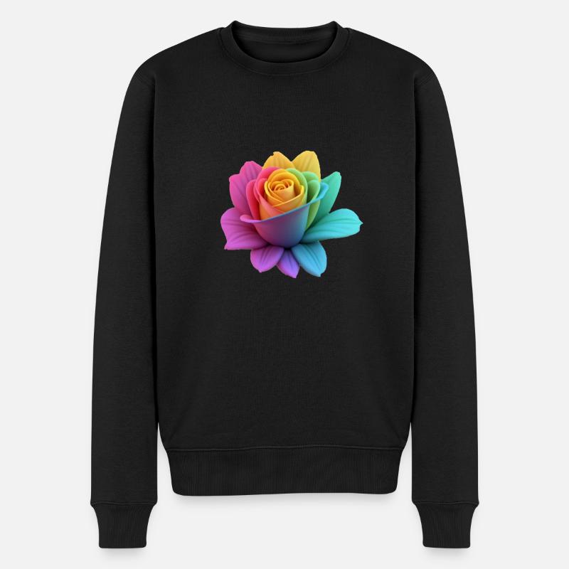 Regenbogen-Rose - Männer Premium Bio Pullover - Schwarz