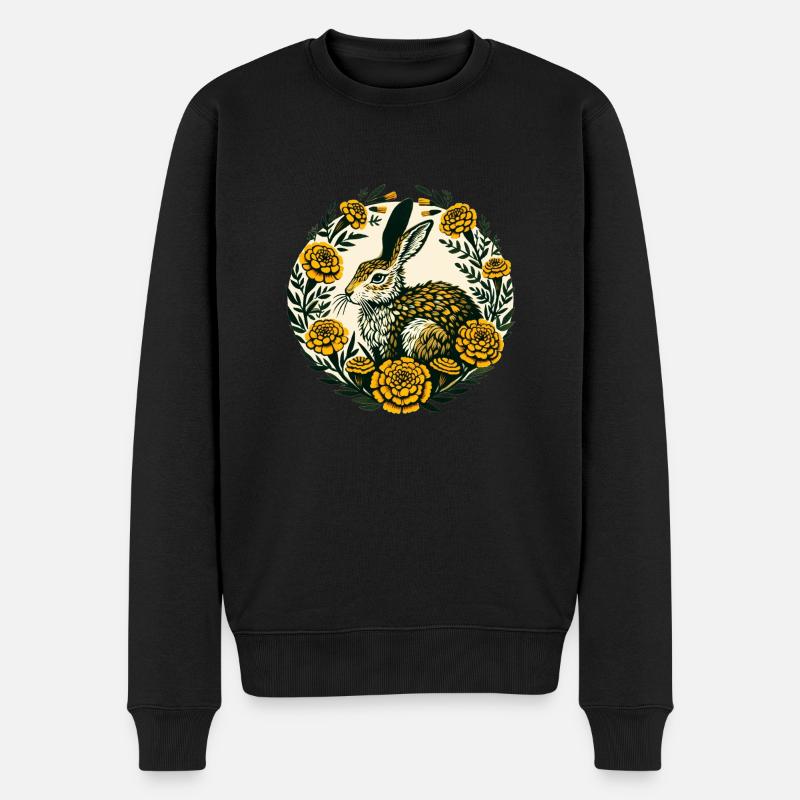 Ringelblume Hase - Männer Premium Bio Pullover - Schwarz