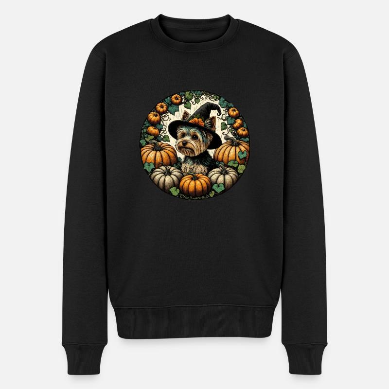 Halloween-Yorkie - Männer Premium Bio Pullover - Schwarz