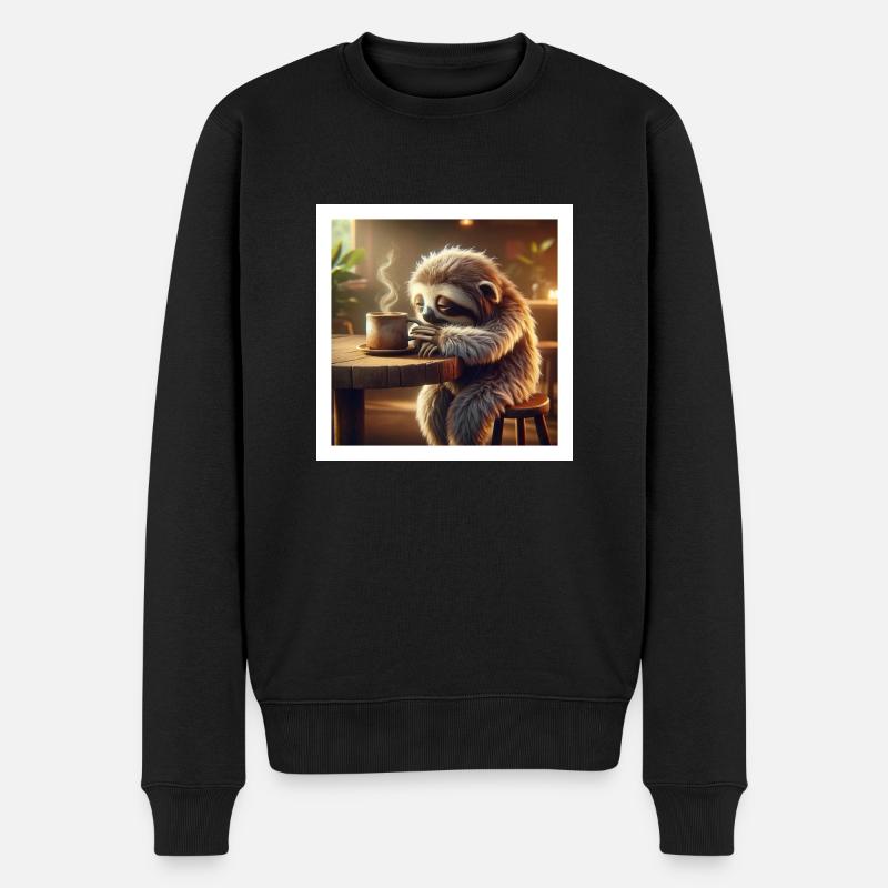 Faultier Morgenkaffee - Männer Premium Bio Pullover - Schwarz
