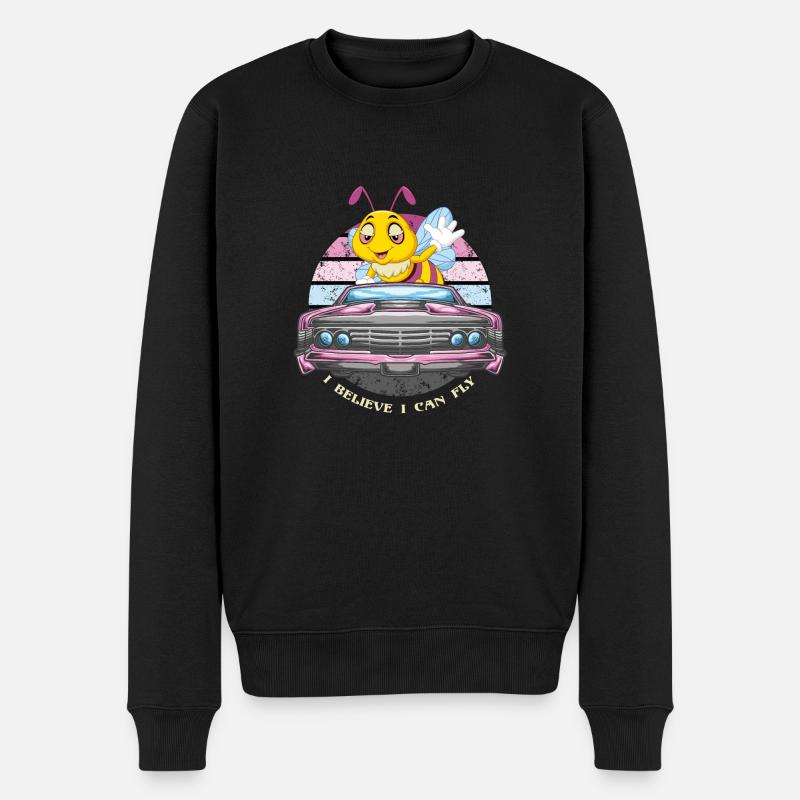 Retro Vintage Biene lustig - I Believe I Can Fly - Männer Premium Bio Pullover - Schwarz