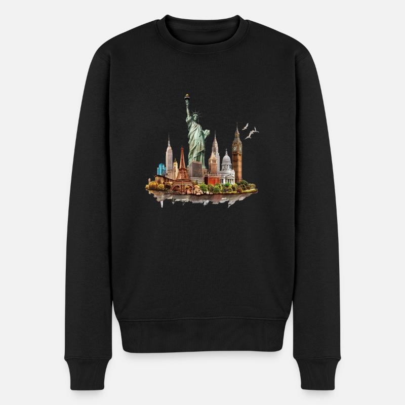 Die Wahrzeichen der Großstädte - Männer Premium Bio Pullover - Schwarz