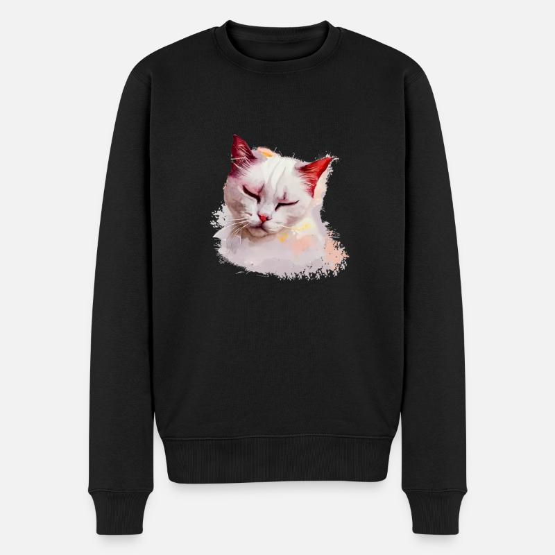 Süßes weißes Katzen-Schlaf-T-Shirt - Männer Premium Bio Pullover - Schwarz