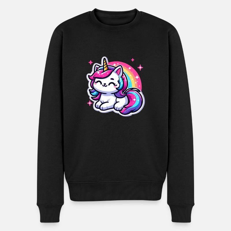 Regenbogen Einhorn Katze - Männer Premium Bio Pullover - Schwarz