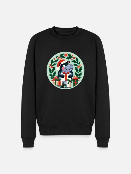 Weihnachts-Nilpferd - Männer Premium Bio Pullover - Schwarz
