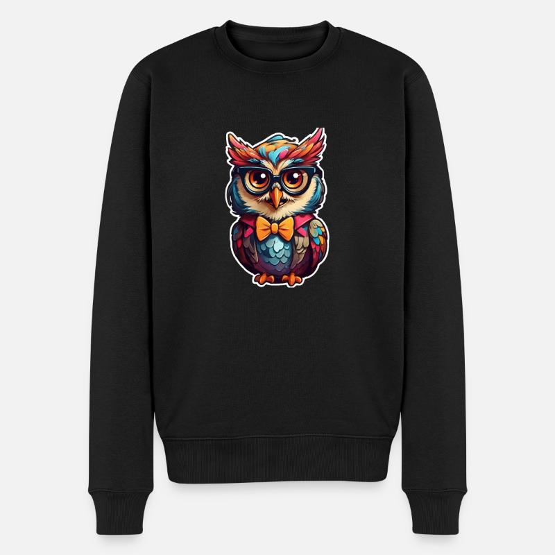 Lustige Eule Comic - Männer Premium Bio Pullover - Schwarz