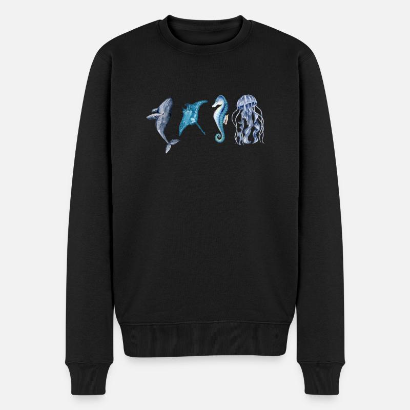 Die Tiere des Ozeans - Männer Premium Bio Pullover - Schwarz