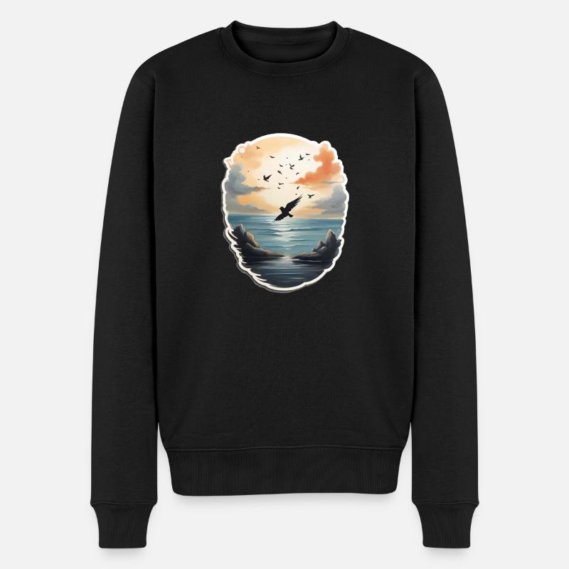 Landschaft Gemälde mit Vogel - Männer Premium Bio Pullover - Schwarz