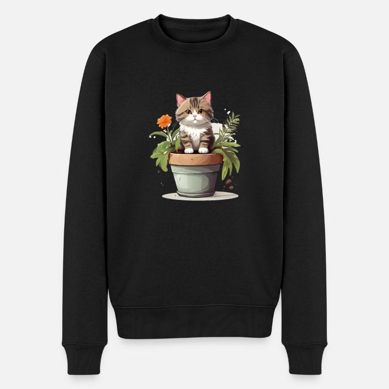 Süße Katze Blume - Männer Premium Bio Pullover - Schwarz