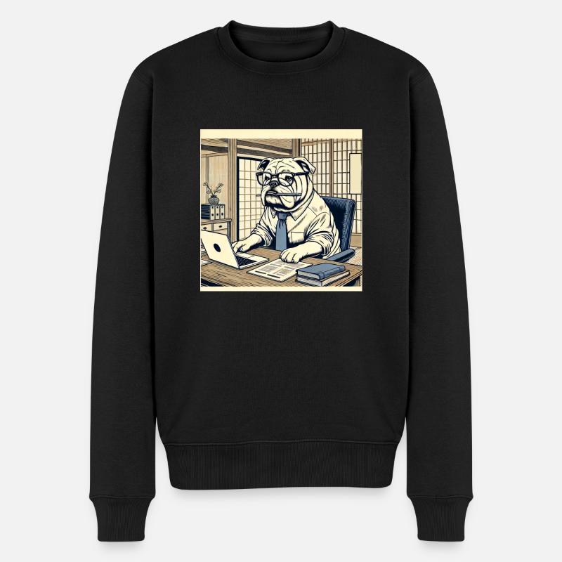 Bouledogue au bureau - Ukiyo-e Style - Pull Premium bio Homme - noir