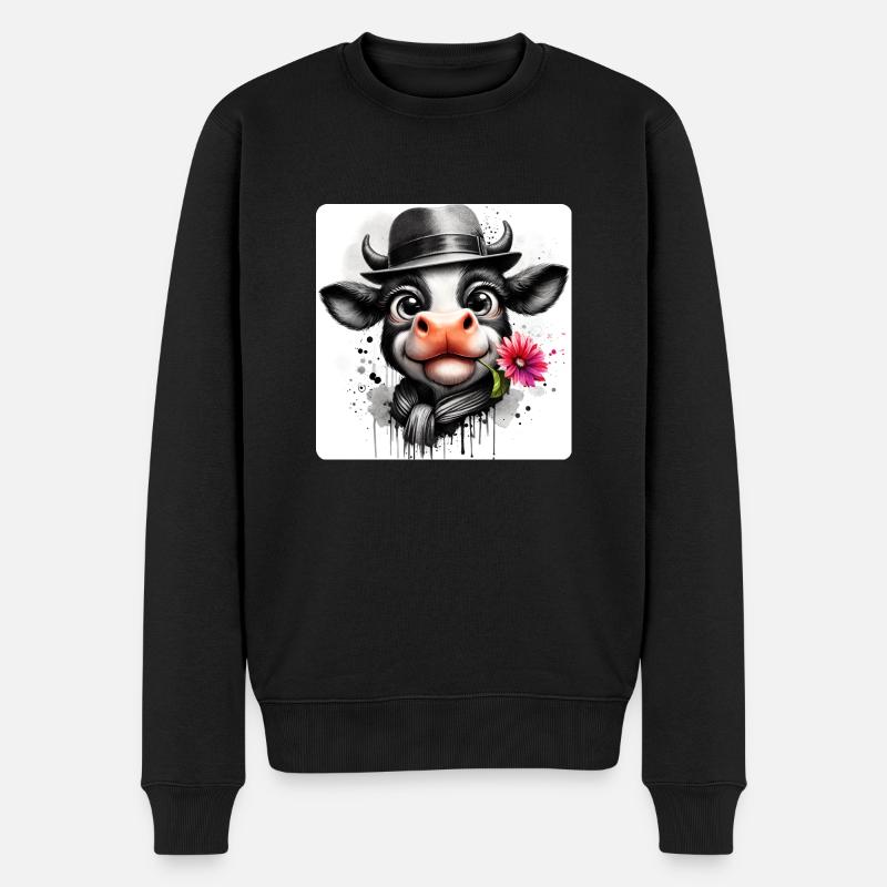Kuh als Gentleman - Männer Premium Bio Pullover - Schwarz
