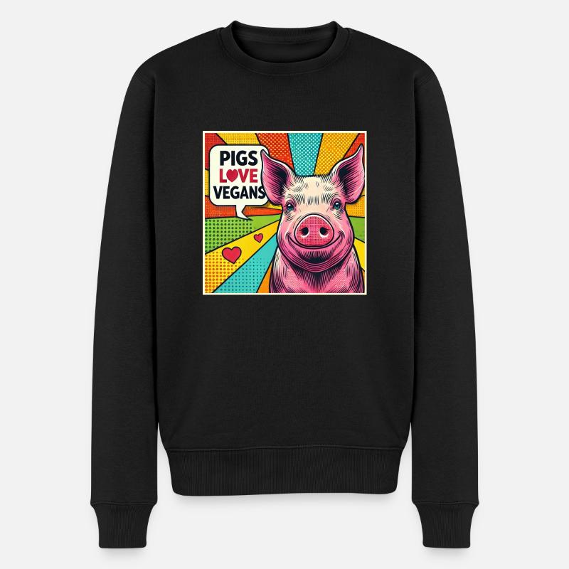 Pigs Love Vegans Popart - Männer Premium Bio Pullover - Schwarz