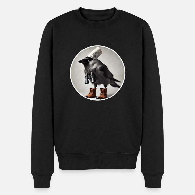 Dohle mit Fernglas - Männer Premium Bio Pullover - Schwarz