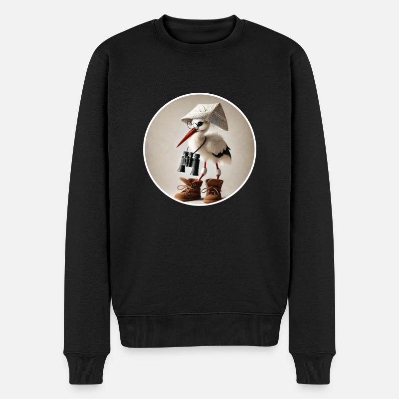 Cigogne avec jumelles - Pull Premium bio Homme - noir