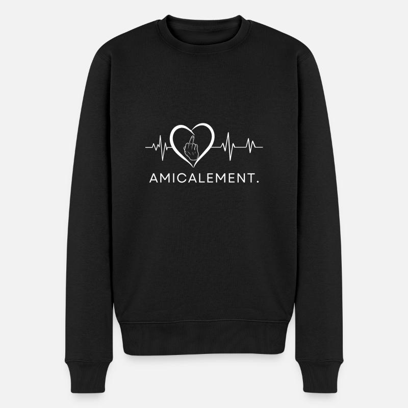 Herzschlag herzlicher Mittelfinger - Männer Premium Bio Pullover - Schwarz