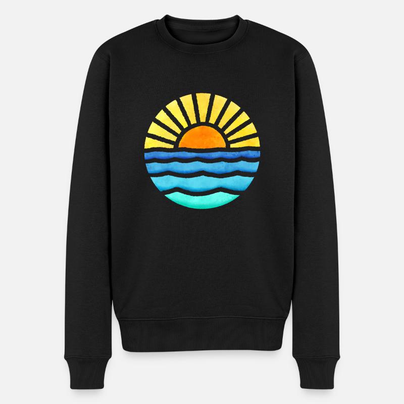 Retro Sonnenuntergang - Männer Premium Bio Pullover - Schwarz