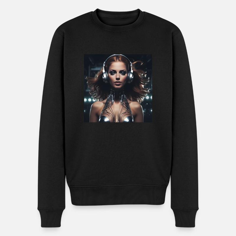 Techno-Mädchen - Männer Premium Bio Pullover - Schwarz