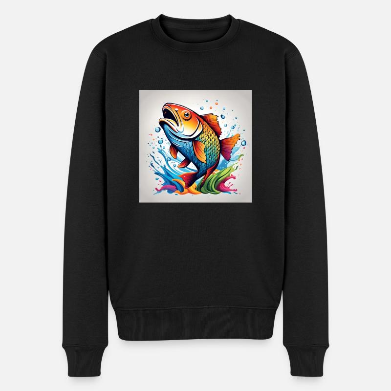 Forelle Fisch farbig - Männer Premium Bio Pullover - Schwarz