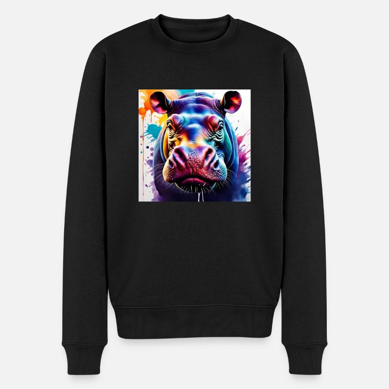 Hippo farbig - Männer Premium Bio Pullover - Schwarz