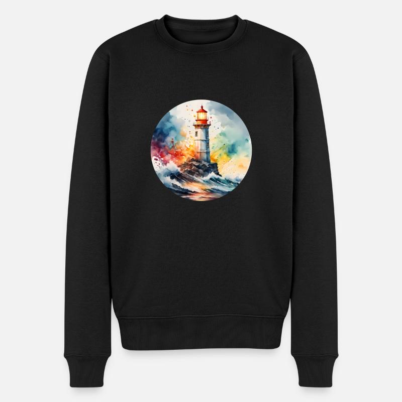 Leuchtturm Runder Batch - Männer Premium Bio Pullover - Schwarz