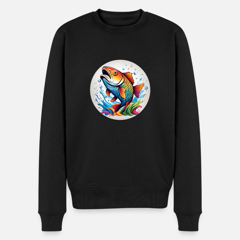 Fisch runder Batch - Männer Premium Bio Pullover - Schwarz