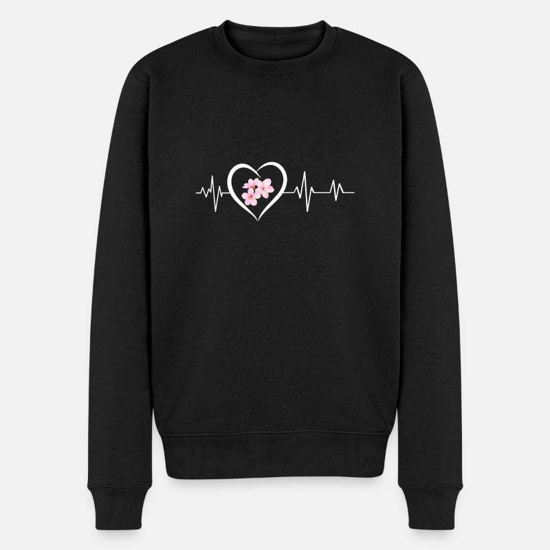 Kirschblüten-Herzschlag - Männer Premium Bio Pullover - Schwarz