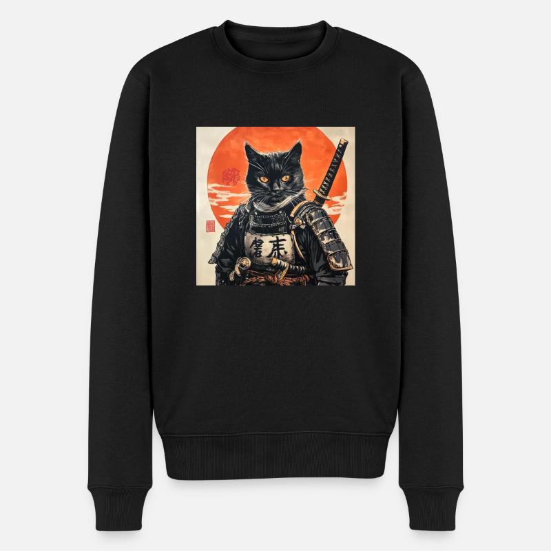 Chat Samouraï Japon Ukiyo-E - Pull Premium bio Homme - noir