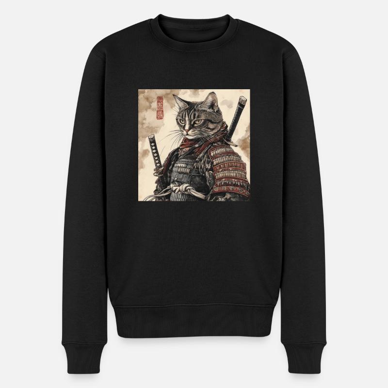 Chat Samouraï Japon Ukiyo-E - Pull Premium bio Homme - noir