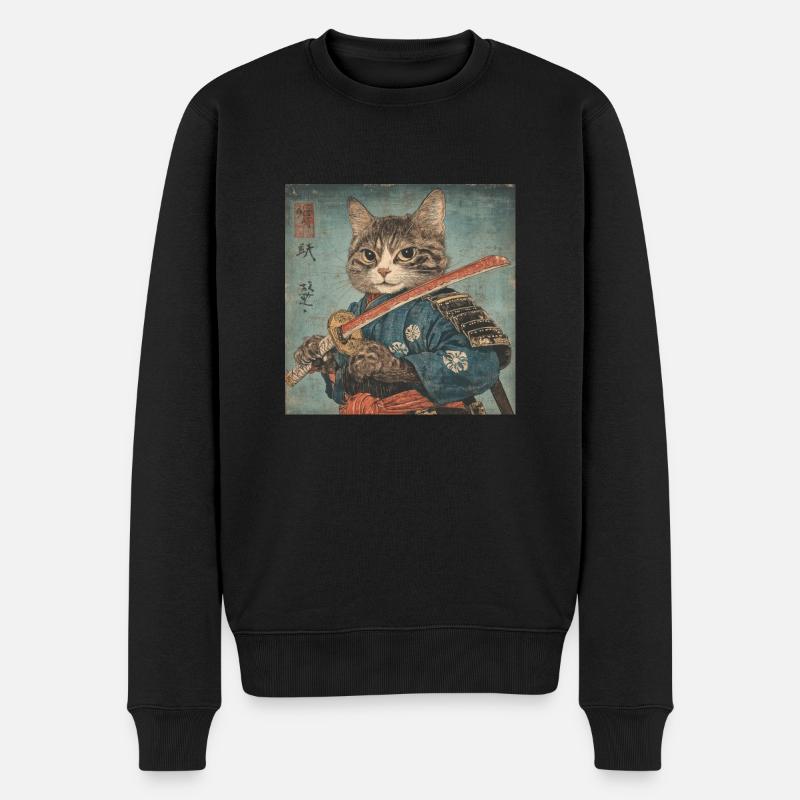 Chat Samouraï Japon Ukiyo-E - Pull Premium bio Homme - noir