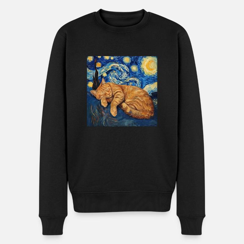 Chat Van Gogh Nuit étoilée - Pull Premium bio Homme - noir