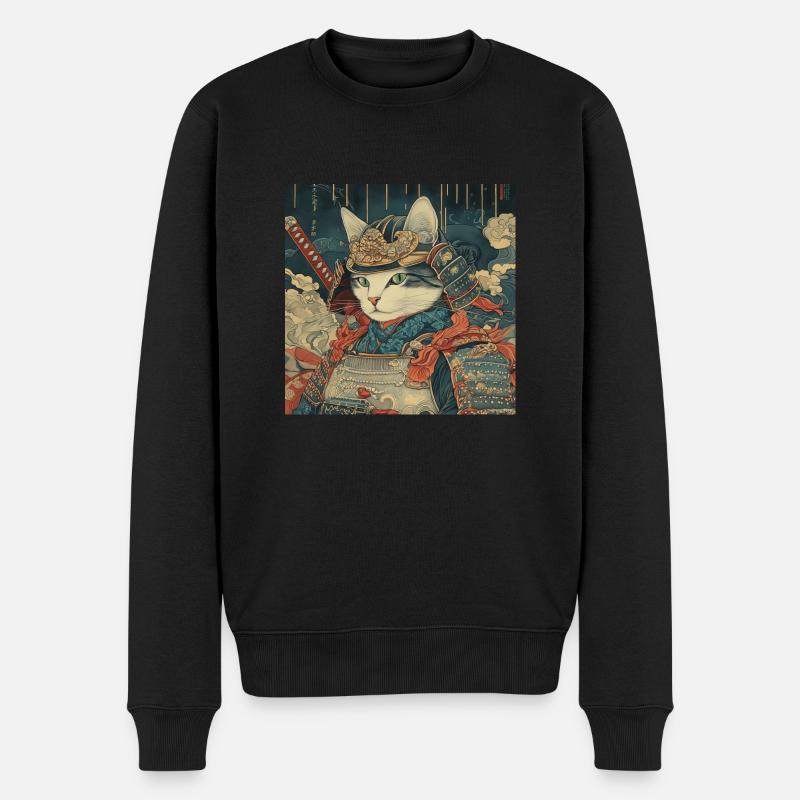 Katze Samurai Japan Ukiyo-E - Männer Premium Bio Pullover - Schwarz