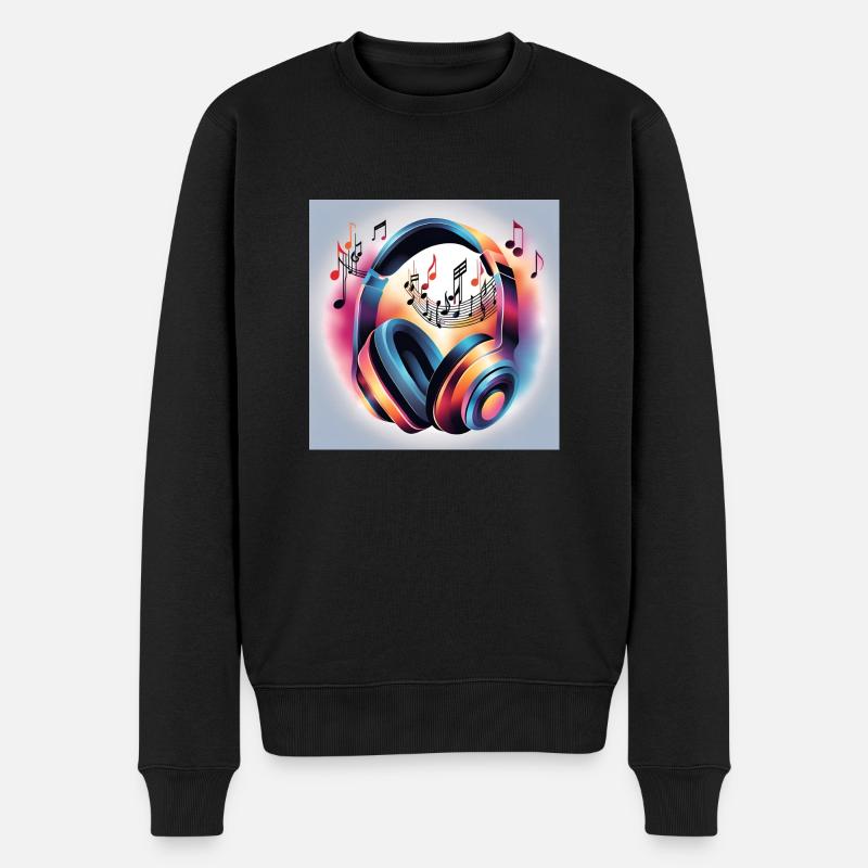 Musik Melodie Kopfhörer mit Noten - Männer Premium Bio Pullover - Schwarz