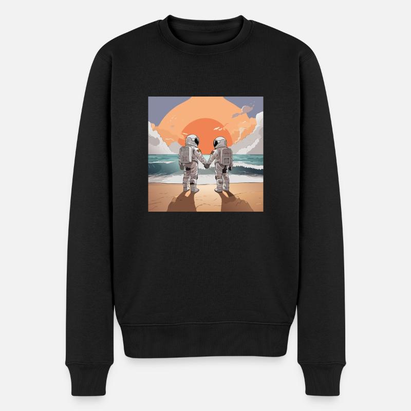Das Astronauten-Paar - Männer Premium Bio Pullover - Schwarz