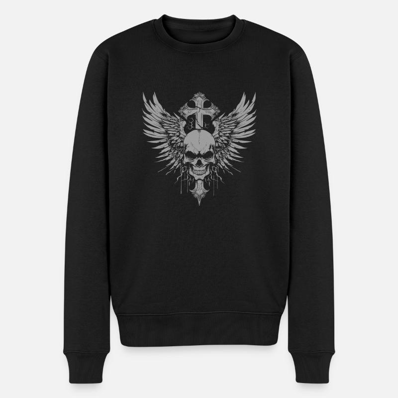 Goth Totenkopf Kreuz Schädel - Männer Premium Bio Pullover - Schwarz