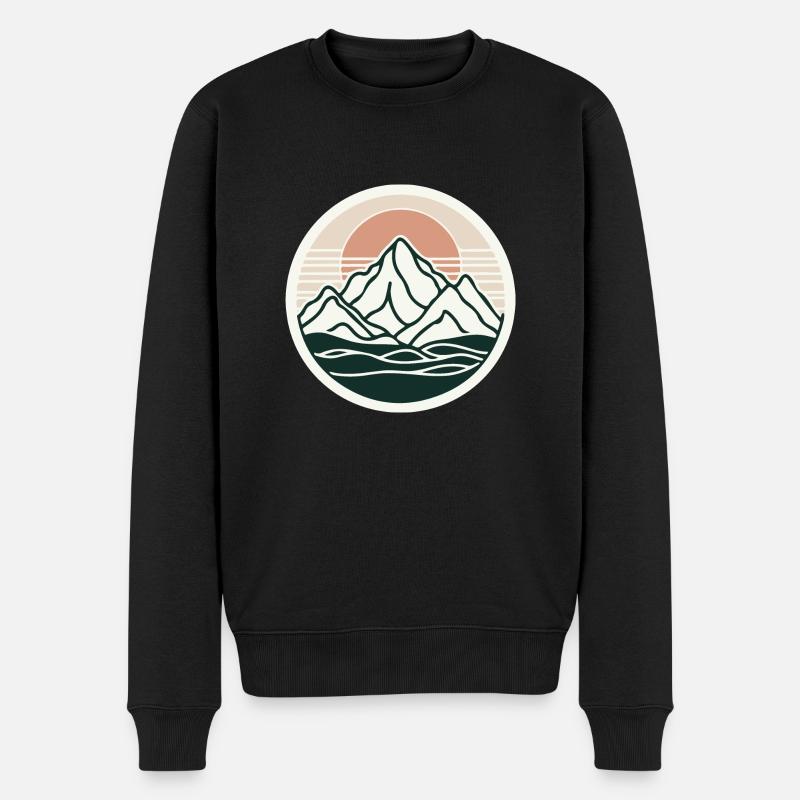 Minimalistische Berge, Wasser, See, Natur, Sonne - Männer Premium Bio Pullover - Schwarz